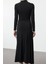 Kadın Moda Şık Maxi Boy Dik Yaka Slim Fitted Vücuda Oturan Uzun Kollu Esnek Örme Elbise 4