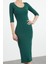 Kadın Moda Maxi Boy Havuz Yaka Slim Fitted Vücuda Oturan Uzun Kollu Bisiklet Yaka Esnek Örme Elbise 2