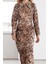 Kadın Moda Şık Maxi Boy Gömlek Yaka Regular Limited Edition Leoparlı Dokuma Elbise 1