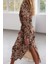 Kadın Moda Şık Maxi Boy Gömlek Yaka Regular Limited Edition Leoparlı Dokuma Elbise 3
