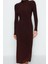 Kadın Moda Şık Maxi Boy Dik Yaka Slim Fitted Vücuda Oturan Esnek Örme Kalem Elbise 2