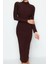 Kadın Moda Şık Maxi Boy Dik Yaka Slim Fitted Vücuda Oturan Esnek Örme Kalem Elbise 3