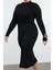 Kadın Moda Şık Büyük Beden Midi Boy Dik Yaka Fitted Fitilli Premium Özel Iplik Triko Elbise 2