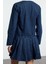 Kadın Moda Şık Mini Boy Gömlek Yaka Denim Pileli Elbise 5