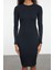 Kadın Moda Şık Midi Boy Dik Yaka Slim Fitted Vücuda Oturan Uzun Kollu Fitilli Esnek Örme Elbise 4