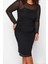Kadın Moda Şık Büyük Beden Midi Boy Bisiklet Yaka Fitted Tül Örme Büyük Beden Elbise 2