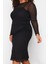 Kadın Moda Şık Büyük Beden Midi Boy Bisiklet Yaka Fitted Tül Örme Büyük Beden Elbise 4