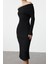 Kadın Moda Şık Midi Boy Carmen Yaka Regular Triko Basic Elbise 3