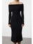 Kadın Moda Şık Midi Boy Carmen Yaka Regular Triko Basic Elbise 5