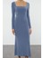 Kadın Moda Şık Maxi Boy Kare Yaka Slim Volanlı Fitted Vücuda Oturan Esnek Örme Elbise 1