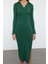 Kadın Moda Şık Midi Boy Polo Yaka Slim Fake Triko Vücuda Oturan Fitilli Esnek Örme Kalem Elbise 1