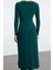 Kadın Moda Şık Maxi Boy Kare Yaka Slim Volanlı Vücuda Oturan Esnek Örme Örme Elbise 5