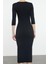 Kadın Moda Maxi Boy Havuz Yaka Slim Fitted Vücuda Oturan Uzun Kollu Bisiklet Yaka Esnek Örme Elbise 5