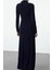 Kadın Moda Şık Maxi Boy Dik Yaka Slim Fitted Vücuda Oturan Uzun Kollu Esnek Örme Elbise 4