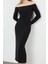 Kadın Moda Şık Maxi Boy Carmen Yaka Slim Düz Bodycone Vücuda Oturan Esnek Örme Elbise 3