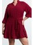 Kadın Moda Büyük Beden Midi Boy V Yaka Fitted Balon Kol Kuşaklı Ponponlu Dokuma Büyük Beden Elbise 2