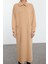 Kadın Moda Şık Tesettür Uzun Dik Yaka Oversize Önü Çıtçıtlı Cep Detaylı Örme Elbise 1