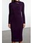 Kadın Moda Şık Midi Boy Dik Yaka Slim Cut Out Detaylı Fitted Vücuda Oturan Esnek Örme Elbise 1