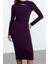 Kadın Moda Şık Midi Boy Dik Yaka Slim Cut Out Detaylı Fitted Vücuda Oturan Esnek Örme Elbise 2
