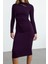 Kadın Moda Şık Midi Boy Dik Yaka Slim Cut Out Detaylı Fitted Vücuda Oturan Esnek Örme Elbise 3