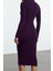 Kadın Moda Şık Midi Boy Dik Yaka Slim Cut Out Detaylı Fitted Vücuda Oturan Esnek Örme Elbise 5