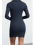 Kadın Moda Şık Mini Boy Polo Yaka Slim Vücuda Oturan Fitilli Esnek Örme Elbise 5