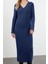 Kadın Moda Şık Maxi Boy V Yaka Regular Triko Yünlü Basic Elbise 3