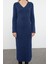 Kadın Moda Şık Maxi Boy V Yaka Regular Triko Yünlü Basic Elbise 4