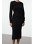 Kadın Moda Şık Midi Boy Bisiklet Yaka Regular Triko A-Line Formda Elbise 2