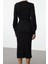 Kadın Moda Şık Midi Boy Bisiklet Yaka Regular Triko A-Line Formda Elbise 5
