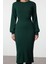 Kadın Moda Şık Midi Boy Bisiklet Yaka Regular Koyu Triko A-Line Formda Elbise 1