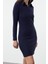 Kadın Moda Şık Mini Boy Polo Yaka Slim Fitted Vücuda Oturan Fitilli Örme Elbise 2