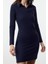 Kadın Moda Şık Mini Boy Polo Yaka Slim Fitted Vücuda Oturan Fitilli Örme Elbise 3