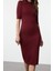 Kadın Moda Şık Midi Boy Dik Yaka Slim Bodycone Vücuda Oturan Truvakar Kol Örme Elbise 2