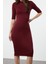 Kadın Moda Şık Midi Boy Dik Yaka Slim Bodycone Vücuda Oturan Truvakar Kol Örme Elbise 3
