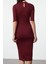 Kadın Moda Şık Midi Boy Dik Yaka Slim Bodycone Vücuda Oturan Truvakar Kol Örme Elbise 5