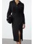 Kadın Moda Şık Midi Boy Gömlek Yaka Regular Lı Fitted Vücuda Oturan Dokuma Elbise 2