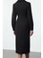 Kadın Moda Şık Midi Boy Gömlek Yaka Regular Lı Fitted Vücuda Oturan Dokuma Elbise 4