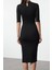 Kadın Moda Şık Midi Boy Dik Yaka Slim Bodycone Vücuda Oturan Truvakar Kol Örme Elbise 3