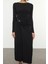 Kadın Moda Şık Maxi Boy Kayık Yaka Slim Aksesuar Detaylı Fitted Vücuda Otura Örme Elbise 1