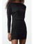 Kadın Moda Şık Mini Boy Asimetrik Yaka Slim Bodycone Vücuda Oturan Örme Elbise 3