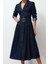 Kadın Moda Şık Maxi Boy Gömlek Yaka Oversize Kemerli Denim Elbise 2