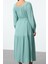 Kadın Moda Şık Midi Boy Kare Yaka Regular Eteği Belden Açılan Astarlı Dokuma Elbise 5
