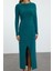 Kadın Moda Şık Maxi Boy Bisiklet Yaka Slim Düz Vücuda Oturan Drapeli Anvelop Esnek Örme Elbise 1