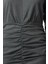 Kadın Moda Şık Mini Boy V Yaka Regular Vücudu Saran Drape Detaylı Dokuma Elbise 4