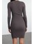 Kadın Moda Şık Mini Boy Bisiklet Yaka Slim Triko Yırtmaçlı Vücuda Oturan Elbise 5