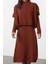 Kadın Moda Şık Midi Boy Dik Yaka Oversize Triko Süper Geniş Kalıp Süveterli Elbise 2