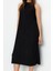 Kadın Moda Şık Midi Boy Halter Yaka Relaxed Shift Düz Sıfır Kol Piliseli Örme Elbise 4