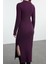 Kadın Moda Şık Midi Boy V Yaka Fitted Düz Polo Yaka Bodycone Vücuda Oturan Örme Elbise 5