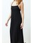 Kadın Moda Maxi Boy Kare Yaka Relaxed Siyah Ayarlanabilir Askılı A-Line Bürümcük Dokulu Örme Elbise 4